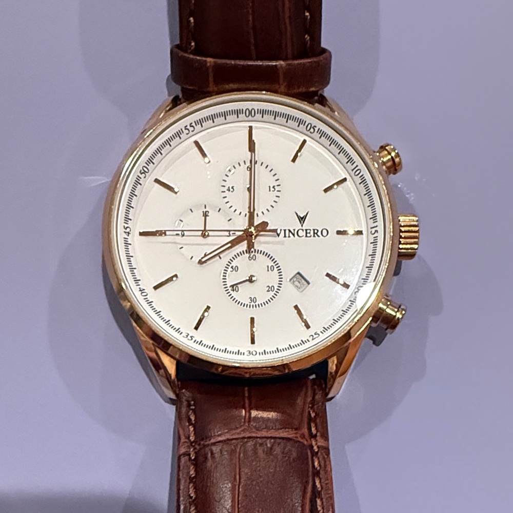 Vince Men's Gold and Brown Leather Chronograph Watch